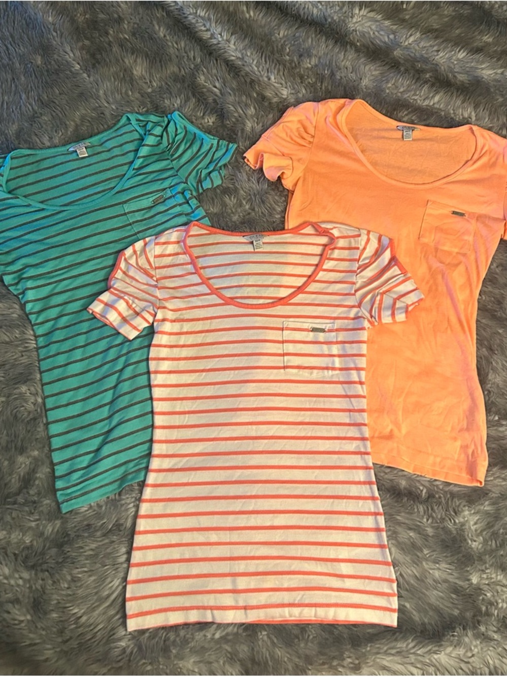 GUESS Top Bundle: Three Scoop Neck Striped & Solid Tees